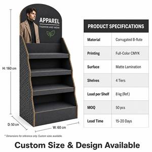 Support d'affichage en carton FUSSEN pour t-shirts et vêtements, présentoir de comptoir portable, montage facile pour les magasins de détail - Product Image 5