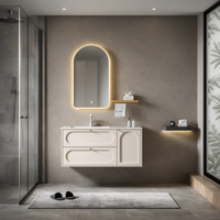 Meuble de salle de bain moderne résistant à l'eau avec miroir LED, armoire de salle de bain avec lavabo intégré sans joint, design de luxe de haute qualité