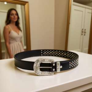 Cinturón de cuero con diamantes de imitación de la marca Z, diseño de flor, 3.8*105 cm, accesorio de moda para mujer - Product Image 4