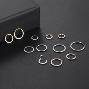 Anillos de tabique de aro de segmento con bisagras de titanio de grado de implante F136 con anillo de nariz dorado de circonitas blancas pavimentadas hacia adelante - Product Image 3