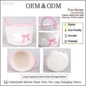 Cesta de Almacenamiento de Cuerda de Algodón con Bordado de Cisne, Asas con Lazo Rosa, Plegable, <span class=keywords><strong>para</strong></span> Habitación Infantil, Sala de Estar, Organizador de Juguetes y <span class=keywords><strong>Ropa</strong></span>, Personalizable - Product Image 2
