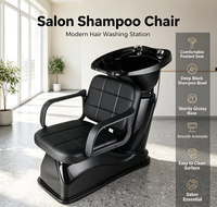 Fauteuil de Barbier Commercial avec Repose-Pieds Réglable, Bac en Céramique Noir Profond, Siège Inclinable en PU, Robuste et Stable