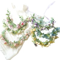 Couronne de fleurs artisanales en polyester style forêt 49 cm pour photographie de mariage et accessoires de voyage - Vente en gros de verdure d'eucalyptus
