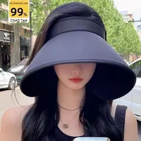 Chapeaux de soleil pour femmes Summer UV Protection Wide Brim Visor Hat Full Face Coverage Outdoor Cycling Visor Cap
