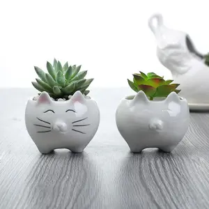Cartoon Cat White Ceramic Flower Pot Creative Gardening Balcony Succulent Flower Pot Ornament