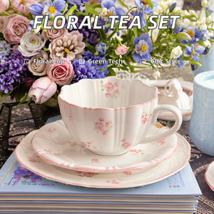 Tazza da tè in porcellana ecologica moderna italiana con motivi floreali goffratura Set di tè riutilizzabile 250mL di piccole dimensioni - Product Image 6
