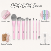 Ensemble de 8 pinceaux de maquillage professionnels roses, vegan, à poils synthétiques doux et sans cruauté, avec manche en bois, marque privée, directement de l'usine OEM
