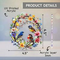 Ornement attrape-soleil en acrylique avec couronne florale et oiseaux colorés, décoration décorative pour fenêtre, cadeau pour les amoureux des oiseaux, femmes