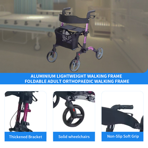 Cadre en aluminium Rollator de <span class=keywords><strong>luxe</strong></span> Walker avec siège 8 "roues léger mobilité aide à la marche pour adultes âgés - Product Image 3