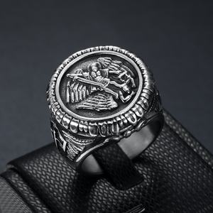 Anillo de Acero Inoxidable 316L Estilo Religioso San Miguel Arcángel, Anillos de Compromiso, Joyería Adecuada para Cazadores de Dragones - Product Image 5