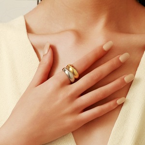 Stainless Steel <b>Ring</b> Two Tone Gold Plated Geometric Shape Unisex Fashion Jewelry Gift - Product Image 2
