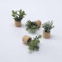 Autocollant magnétique pour réfrigérateur, bouchon en bois souple, simulation de petite plante verte en pot, ornement miniature, 4 pièces