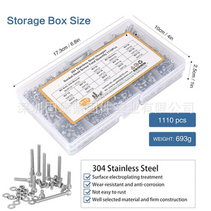 304 Stainless Steel Hex Socket Screws 1110Pcs With Nuts Washers And Wrench For DIY Repair - Product Image 2
