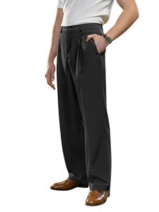 Pantalones de Vestir Casuales para Hombre, Plisados, Holgados, de Pierna Ancha, Corte Relajado, Pantalones con Cintura Expandible - Product Image 3