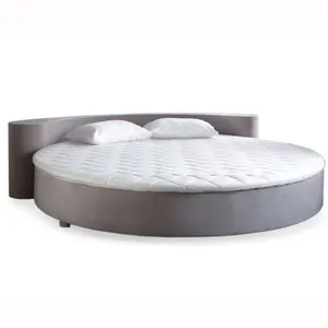 Modern luxury bedroom furniture fabric round bed with upholstered headboard