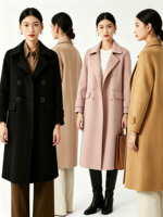 Manteau Classique pour Femme, Tendance, Double Boutonnage, Automne, Élégant, Long, Décontracté, Ceinture, Couleur Unie, Laine Cachemire, Manteau en Cachemire pour Femme