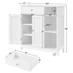 Armoire de sol de salle de bain en bois avec portes et tiroirs, unités de rangement, étagères réglables, design moderne, durable et gain de place - Product Image 6