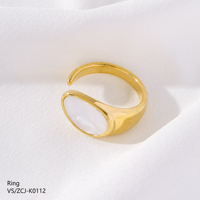 Vintage Mode Damenschmuck Herzförmiger Weißer Muscheleinlage-Ring Vergoldet 304/316 Edelstahl Verstellbarer Ring für Tägliches Tragen