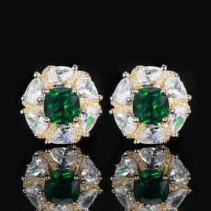 Fashion Eco-friendly Copper Gold Plated 10-8MM Emerald Green Cubic Zirconia Temperament Necklace <b>Earrings</b> Set for Women - Product Image 4