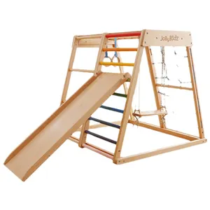कारखाने सस्ते प्राकृतिक लकड़ी के जिम खिलौने चढ़ाई त्रिकोण सेट बच्चों के लिए इनडोर खेल का मैदान सेट