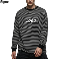 T-shirt Homme Rayé Oversize Minimaliste Décontracté OEM/ODM 100% Coton Col Rond Côtelé Style Urbain Streetwear Hip-Hop