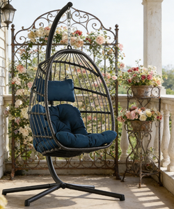 La dernière balançoire en rotin, un fauteuil <span class=keywords><strong>suspendu</strong></span> en forme d'œuf pour la cour et le jardin, livré avec un coussin et un housses d'extérieur - Product Image 2