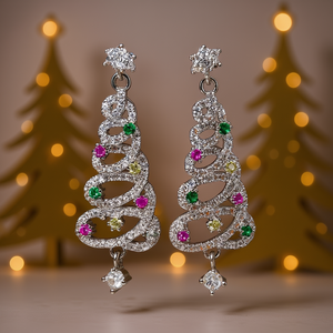 Pendientes de Araña con Diseño de Árbol de Navidad, Chapados en Oro Blanco, con Cristales y Estrellas, Joyería de Moda para Mujer - Product Image 2