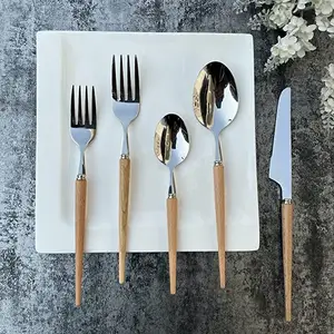 Couverts d'hôtel et de banquet de mariage, couteau cuillère fourchette en bois naturel, vaisselle classique réutilisable, accessoire de cuisine, ensemble de couverts en bois