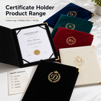 Porte-certificat personnalisé en velours imprimé en typographie, format A4, dossier de luxe pour diplôme, avec logo en feuille d'or, pour la remise des diplômes et les entreprises