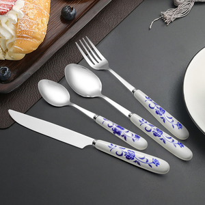 Modello Vintage cena in ceramica forchetta promozione <span class=keywords><strong>casa</strong></span> argenteria 24 pezzi in ceramica porta posate cucchiaio coltello Set forchetta per il matrimonio - Product Image 2