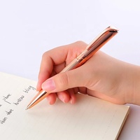 Stylo à bille, découpeur au Laser, couleur or Rose, argent, métallique, Logo personnalisé gravé sur Clip et anneau au milieu, 1 pièce