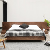 Lit flottant nordique 1,8 m, lit tatami Wabi-Sabi, cadre de lit en bois de noyer noir massif pour chambre principale