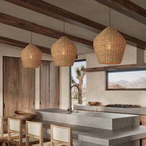 Lampe suspendue en rotin ronde, ampoule LED E27, pour salle à manger, bar, salon de thé, Style Zen - Product Image 3