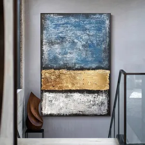 100% pintura abstrata pintada à mão em azul amarelo e branco parede arte decoração casa