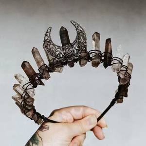 Diadema DE CORONA DE CRISTAL Natural <span class=keywords><strong>con</strong></span> punto de cristal de brujería, joyería de boda, palo de punta de cuarzo, regalo de fiesta de cristal - Product Image 1