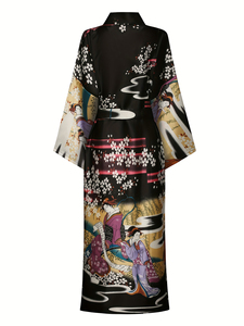 Bata tipo <span class=keywords><strong>kimono</strong></span> de verano para mujer, verde oscuro, corta, con estampado floral, <span class=keywords><strong>sin</strong></span> mangas, talla única - Product Image 2
