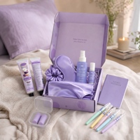 Coffret Cadeau Luxe Violet Relaxation – Kit de Soins du Sommeil Personnalisé avec Masque Oculaire, Spray d'Oreiller, Huile Roll-on, Stylo et Carnet pour Événements
