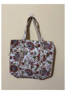 Bolso Tote de Algodón Acolchado con Diseño Floral, Bolso de Hombro con Estampado Floral Blanco Hecho a Mano, Precio al por Mayor - Product Image 2