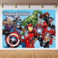 Toile de fond personnalisée Avengers Super-héros Spider-Man Iron Man avec nom sur panneau KT, impression numérique moderne pour fête d'anniversaire d'enfants