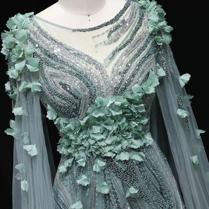 Jancember LSZ060 Design spécial Sage Green Wedding Party Gowns Robe arabe avec Cape Sleeve - Product Image 6