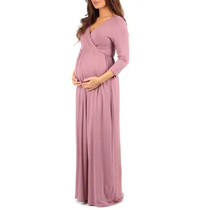 フローラル3/4スリーブマタニティ服因果妊婦ロングドレスマタニティオフィスウェア