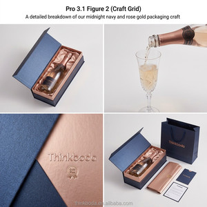 Scatola regalo per vino a forma di libro, blu notte, di lusso, con chiusura magnetica e rivestimento interno in oro rosa radiante, per regali di anniversario <span class=keywords><strong>VIP</strong></span> di élite. - Product Image 2