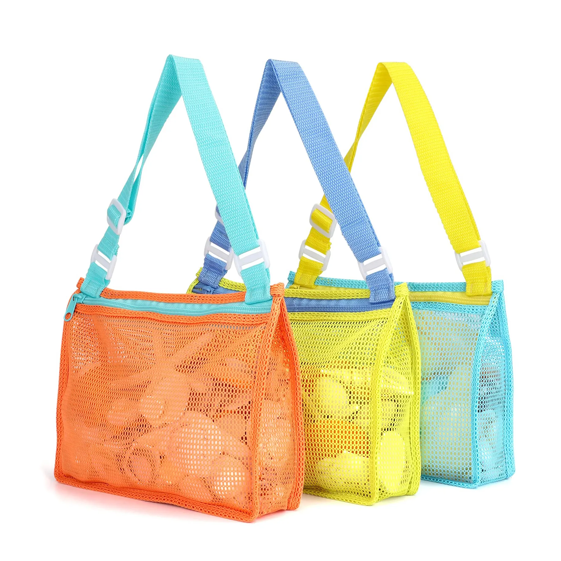 Beach Toys Children Grocery Seashell Shell Collecting Mesh Beach Bag handbag and purse for Boys and Girls with zipper
