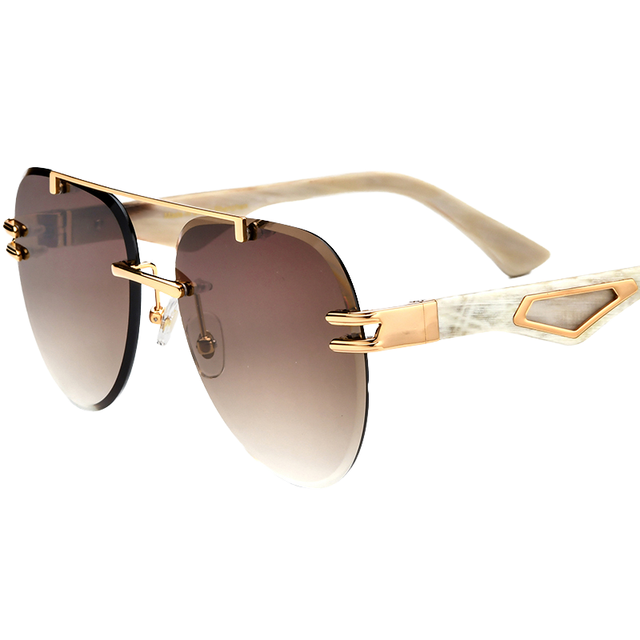 2025 Luxury Designer Sun Glasses with Buffalo Horn Frame Gold Rimless Handmade Customizable Big Oversize UV400 Eyewear