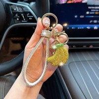 Bling Strass Banaan Sleutelhanger met Diamanten Polsbandje Kristal Fruit Sleutelring Mode Dames Autosleutelhouder Handtas Charme Cadeau
