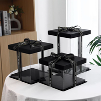 Boîte cadeau carrée transparente recyclable en gros avec doublure en éponge, dégradé blanc-bleu pour gâteaux multi-couches (logo personnalisé)
