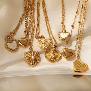 Collier pendentif en acier inoxydable plaqué or 18 carats, anti-ternissement, en forme de cœur, plusieurs styles, pour femmes, vente en gros de bijoux fantaisie - Product Image 4