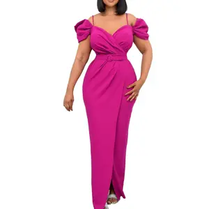 Summer New Off Shoulder Strap Solid Sexy Wrap Hip Long Dress Slim Dresses Women's Fashion evening Dress