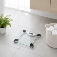 Báscula de Baño Antideslizante con Cuatro Sensores LCD, de Vidrio Templado, para el Hogar, con Registro de Peso Corporal