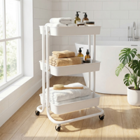 Chariot de rangement multifonctionnel à trois niveaux pour salon moderne, étagères roulantes, organisateur de rangement
